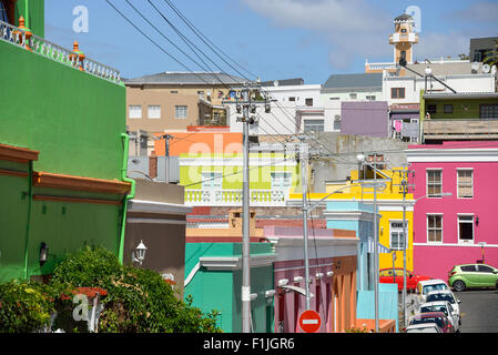 Colourful houses of Cape Malay Bo-Kaap district, Chiappini Street, Cape Town, Western Cape Province, Republic of South Africa Stock Photo