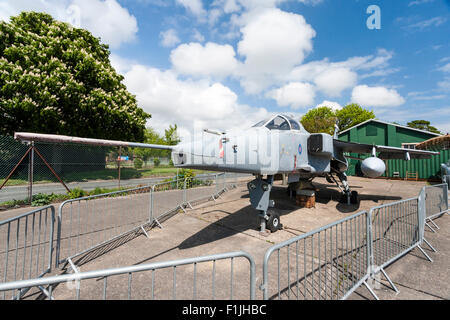 Manston Airport Museum. British GR3 Jaguar close support and nuclear strike fighter on former airport apron, now fenced off as outdoor display. Stock Photo