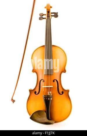 Old Violin with Bow isolated on white Stock Photo