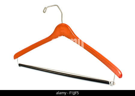 Red clothes wooden hanger isolated on white Stock Photo