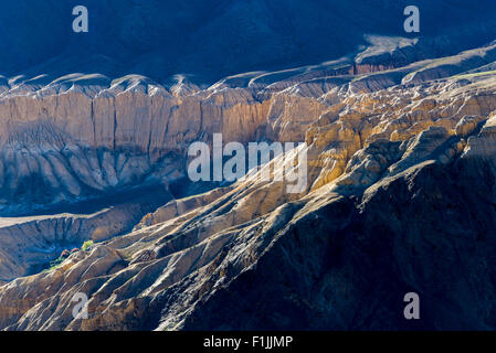 The Moonlands, a special type of yellow rocks, barren landscape, Lamayuru, Jammu and Kashmir, India Stock Photo