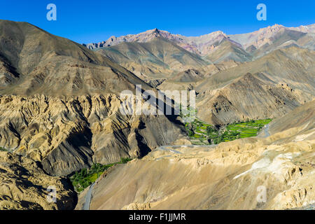 The Moonlands, a special type of yellow rocks, barren landscape, Lamayuru, Jammu and Kashmir, India Stock Photo