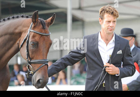 Stamford, UK. 2nd September, 2015. Land Rover Burghley Horse Trials 2015, Stamford England. Christopher Burton (AUS) riding Haruzac  during the First Inspection Credit:  Julie Badrick/Alamy Live News Stock Photo