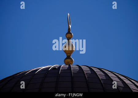 Crescent Moon on top of  Dome of the Rock in the Temple Mount known to Muslims as the Haram esh-Sharif in the Old City East Jerusalem Israel Stock Photo