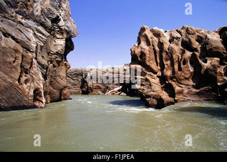 Rock Formations and Kunene River, Namibia, Africa Stock Photo