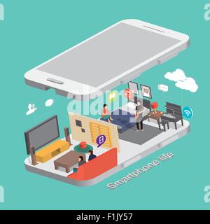 smartphone life concept in flat 3d isometric graphic Stock Vector