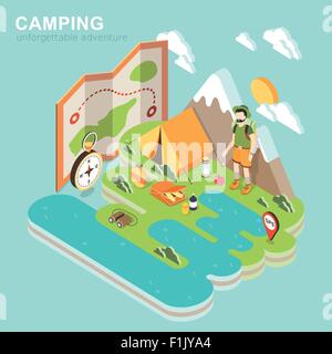 flat 3d isometric design of camping activity Stock Vector Image & Art ...