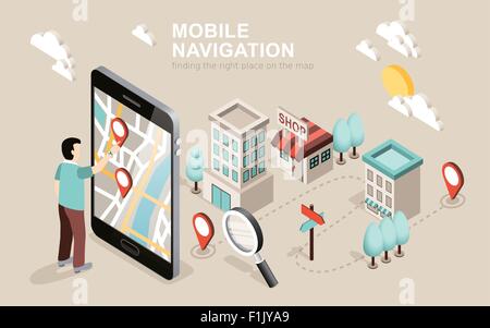 flat 3d isometric design of mobile navigation Stock Vector