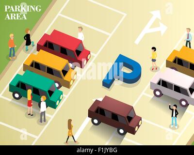 flat 3d isometric design of parking area Stock Vector