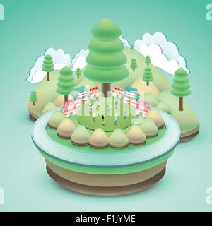 flat 3d isometric design of adorable outdoor scenery Stock Vector