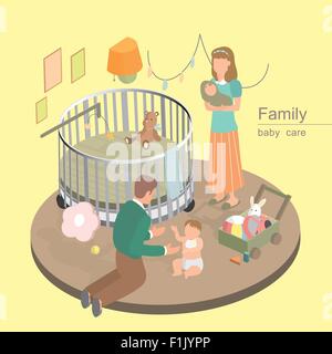 flat 3d isometric design of family baby care concept Stock Vector