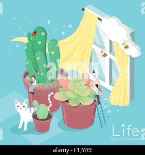 flat 3d isometric design of comfortable life concept Stock Vector