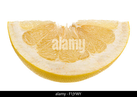 Pomelo citrus fruit slice closeup isolated on white Stock Photo