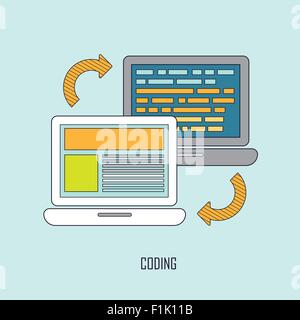 web page coding and programming in thin line style Stock Vector