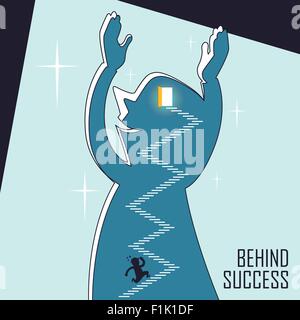 behind success concept: a businessman keeps running up stairs in line style Stock Vector