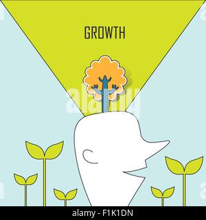growth concept: a tree growing up from a man's head in line style Stock Vector
