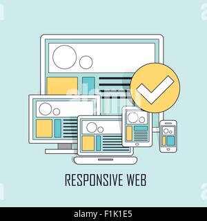 fully responsive user interface on any device in thin line style Stock Vector