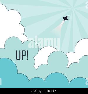 success concept: superhero flying to the sky in line Stock Vector