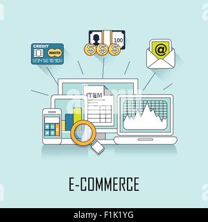 e-commerce concept: online deal in line style Stock Vector