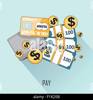 purchase concept: paying with different medium in line style Stock Vector