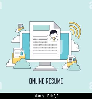 finding job concept: online resume in line style Stock Vector