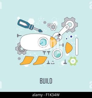 build concept: rocket components collection in line style Stock Vector