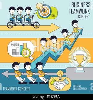 business teamwork concept set in line style Stock Vector