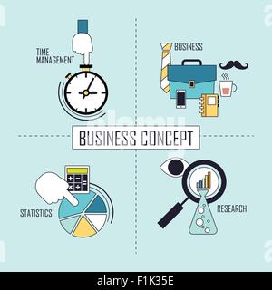 business concept: time management-business-statistics-research in line style Stock Vector