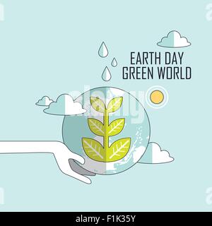 ecology concept: earth day green world in line style Stock Vector