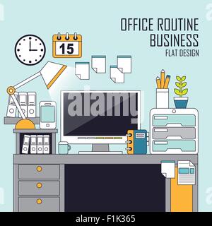 office routine concept in flat line style Stock Vector