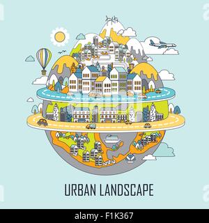urban landscape concept: attractive city in line style Stock Vector