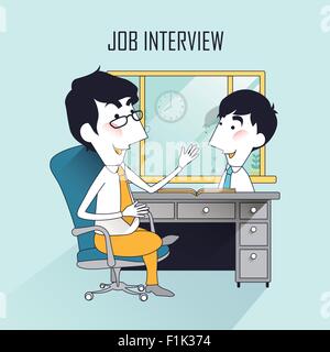 job interview scene in thin line style Stock Vector