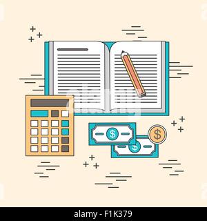 accounting concept: notebook and computer in line style Stock Vector