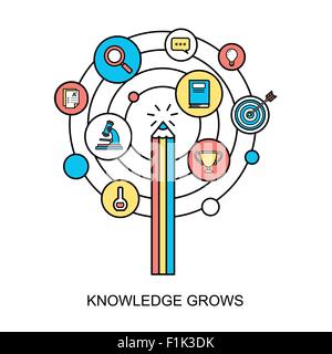 knowledge grows concept in flat line style Stock Vector