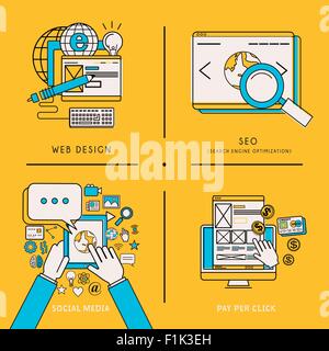 mobile service and web marketing concepts in line style Stock Vector