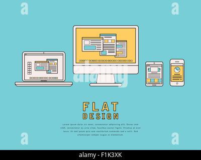 illustration of user interface design in flat line style Stock Vector