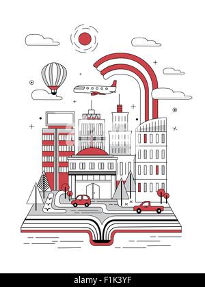 Suburban landscape - modern thin line design style vector illustration ...