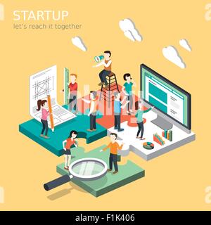 flat 3d isometric design of business startup concept Stock Vector