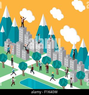 flat 3d isometric design of city life concept Stock Vector
