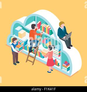 flat 3d isometric design of cloud service concept Stock Vector