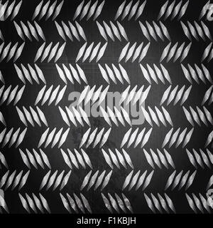 Black Metallic Diamond Plate with Scratches and Grunge Stock Photo