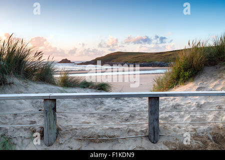 Sand dunes at Crantock beach near Newquay in Cornwall Stock Photo