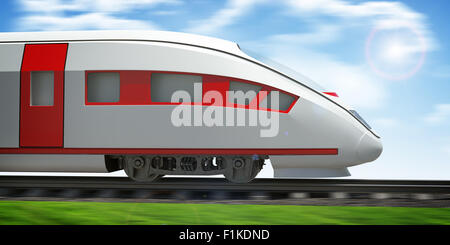 Train Moving Forward On Rail-tracks, Side View Stock Photo - Alamy