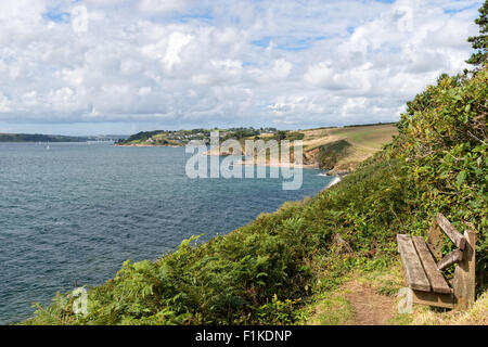 St Anthony Head on the Roseland Peninsula in Cornwall with St Mawes Castle in the far distance Stock Photo