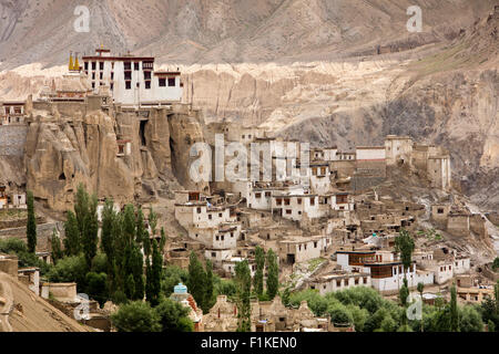 India, Jammu & Kashmir, Kargil to Leh Highway, Lamayaru, 1000 year old monastery above the village Stock Photo