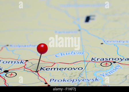 Kemerovo pinned on a map of Asia Stock Photo