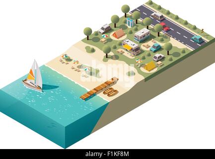 Vector isometric beach camping Stock Vector