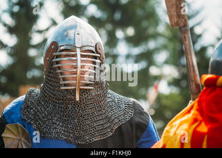 MINSK, BELARUS - JULY 19, 2014: Historical restoration of knightly fights on festival of medieval culture Stock Photo