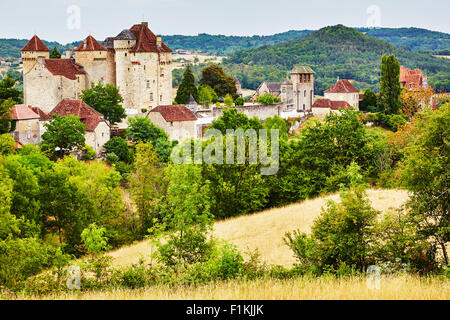 Elevated view of the village of Curemonte, Correze, Limousin, France. Stock Photo
