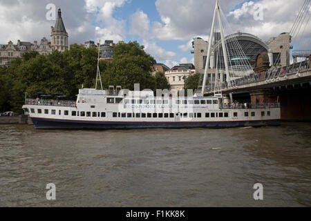 R.S. Hispaniola which is now a floating restaurant docked by Victoria embankment on the River Thames Stock Photo